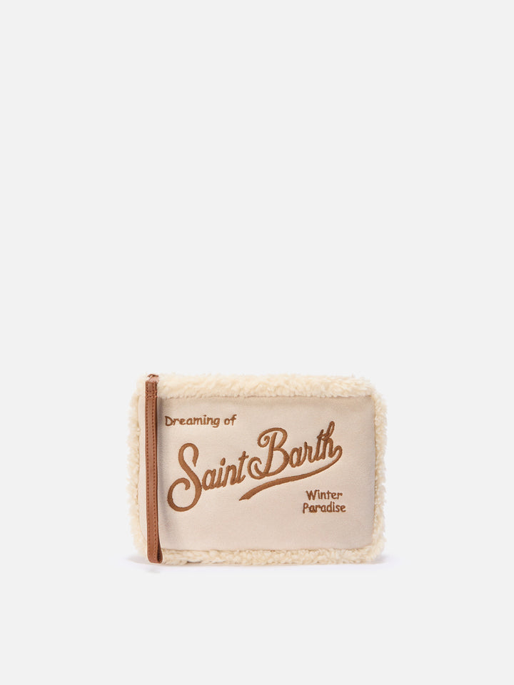 Aline Shearling Pouch in sherpa and beige faux suede