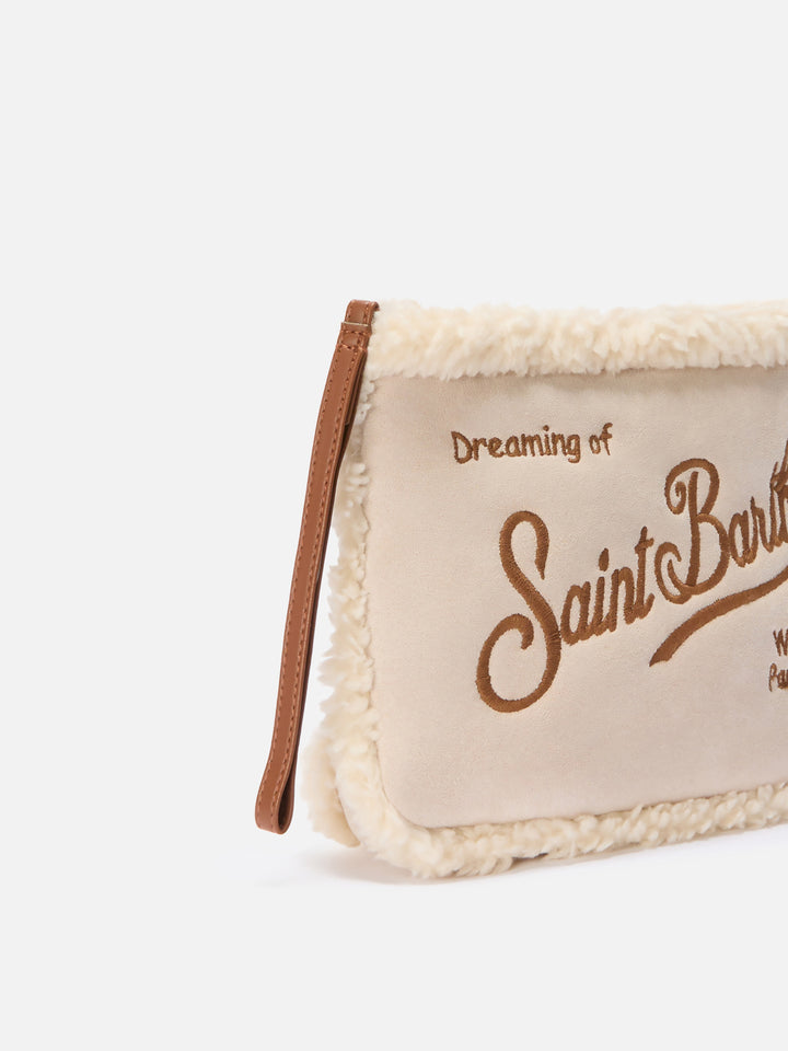 Aline Shearling Pouch in sherpa and beige faux suede