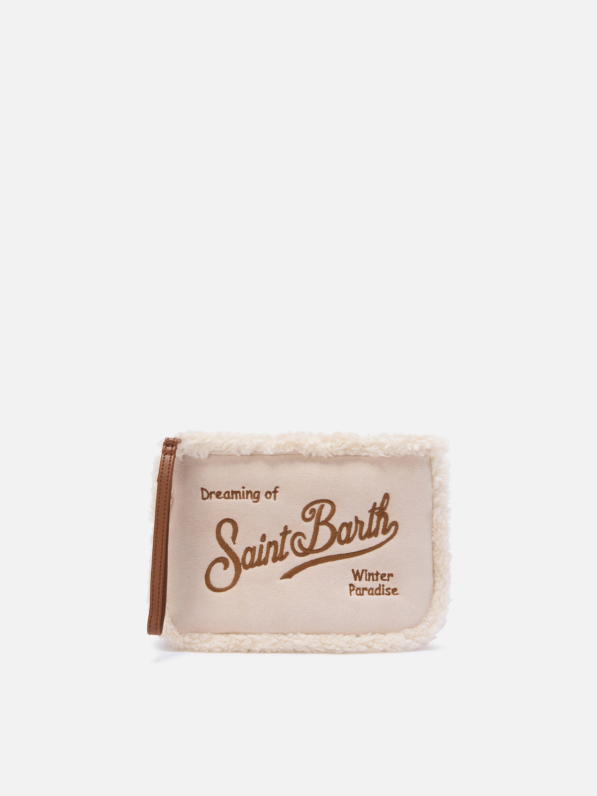 Off white Aline faux shearling pochette with logo embroidery
