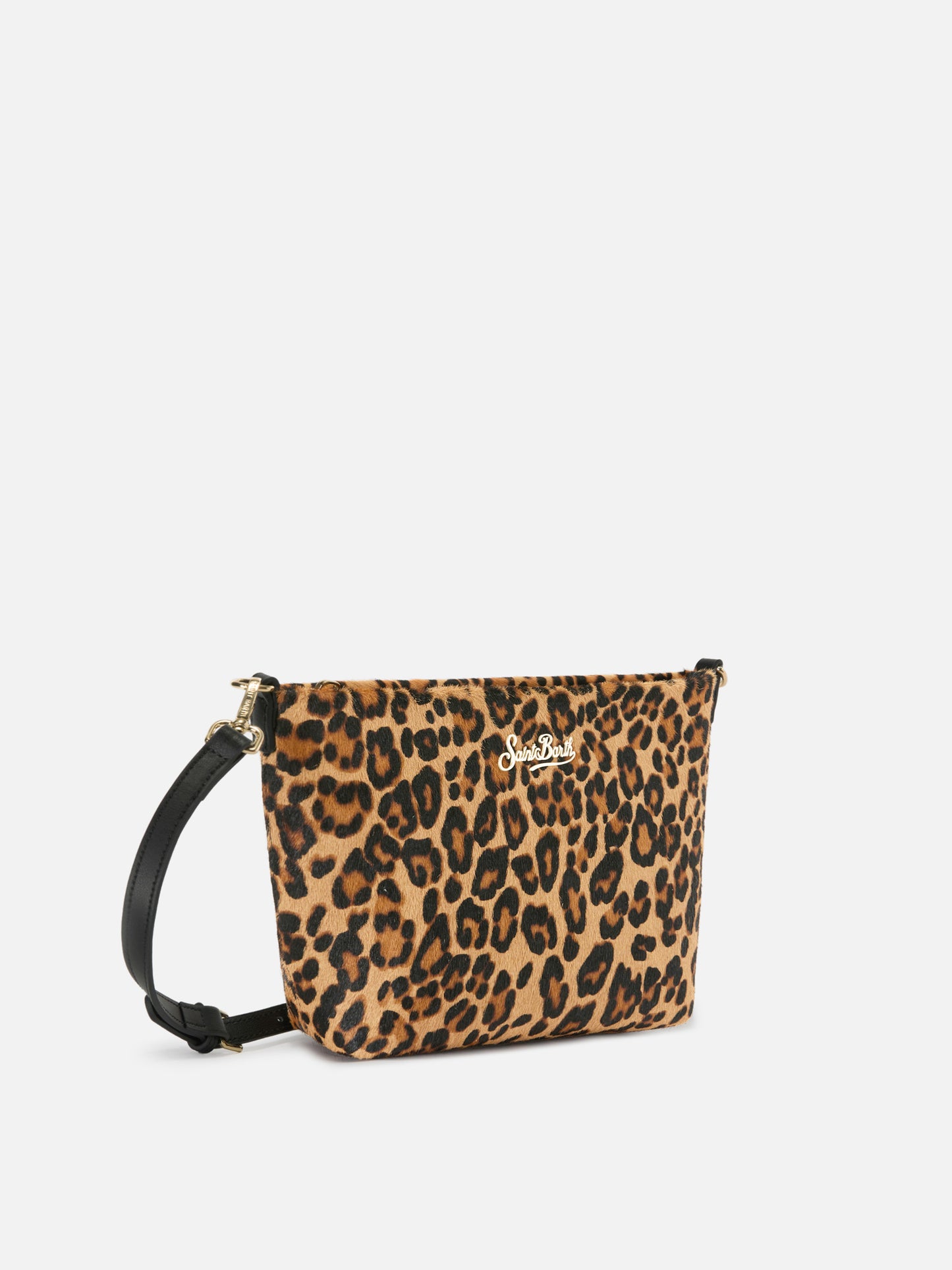 Bolso Aline en pelo de pony con estampado de leopardo y placa con logo de metal 