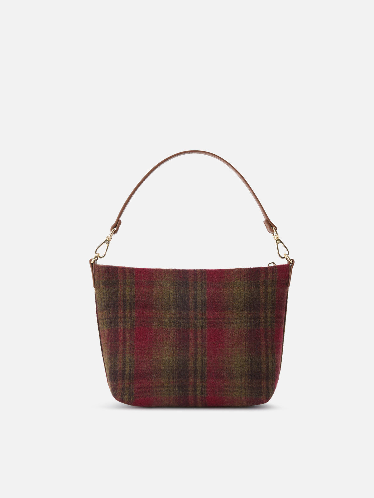 Schultertasche Aline mit Tartanmuster und Ledergriffen 