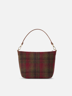 Schultertasche Aline mit Tartanmuster und Ledergriffen 