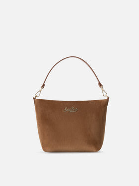 Borsa a spalla Aline marrone in velluto con manici in pelle