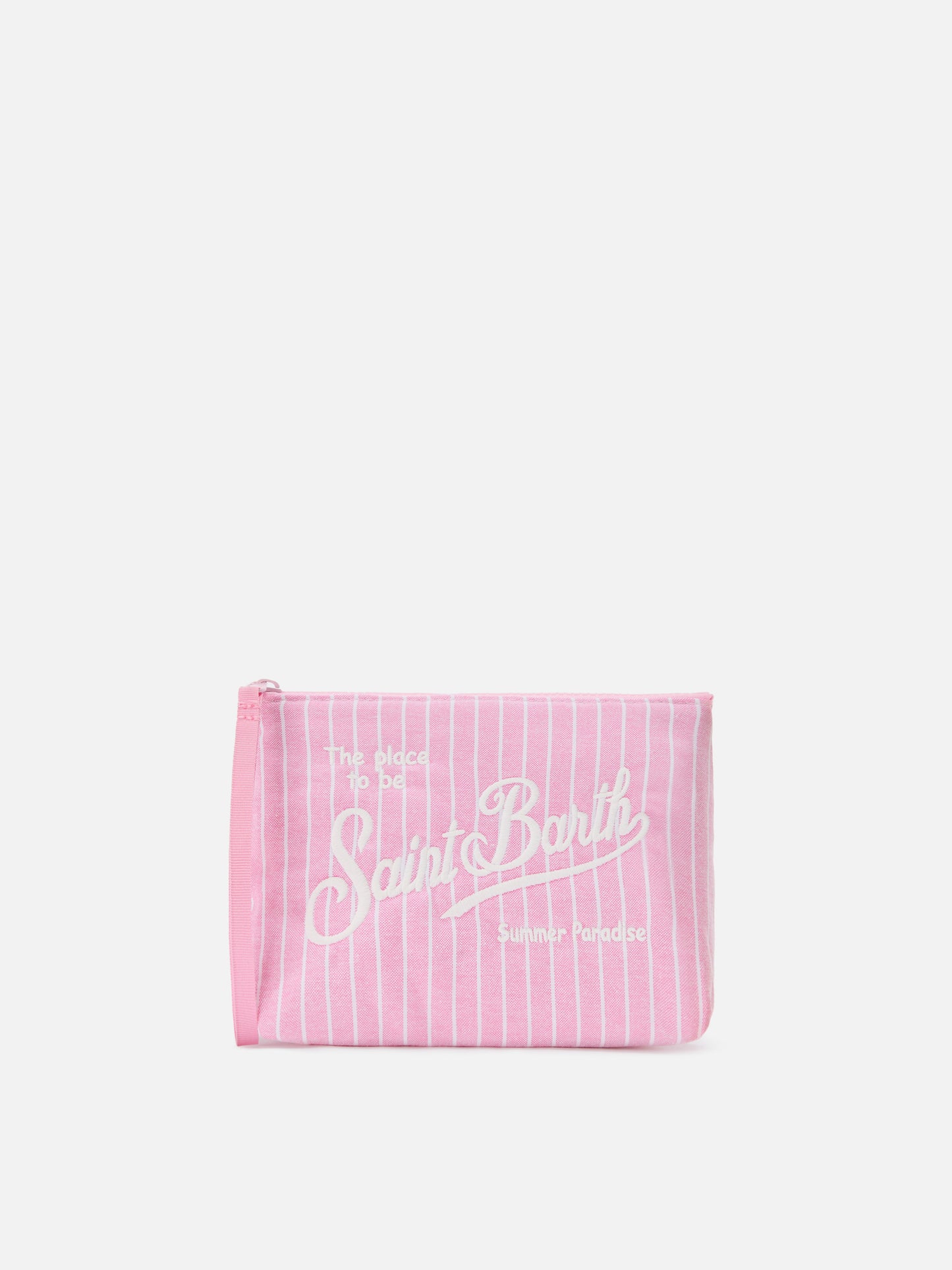 Aline pink striped cotton pouch