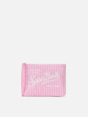 Aline pink striped cotton pouch