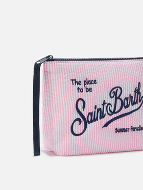 Pochette Aline in cotone seersucker a righe rosa