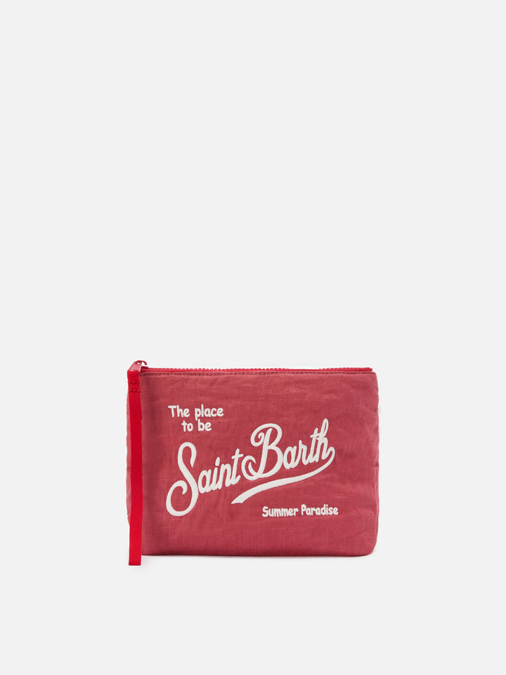 Aline brick red solid color linen pouch