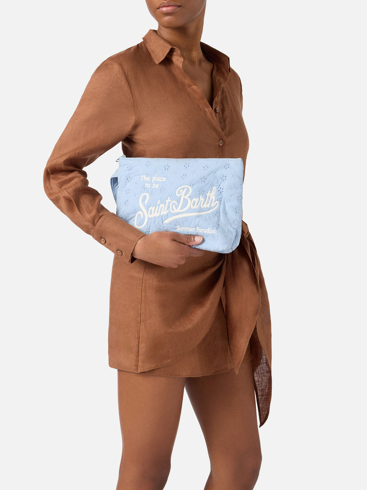 Pochette Aline in cotone sangallo azzurro