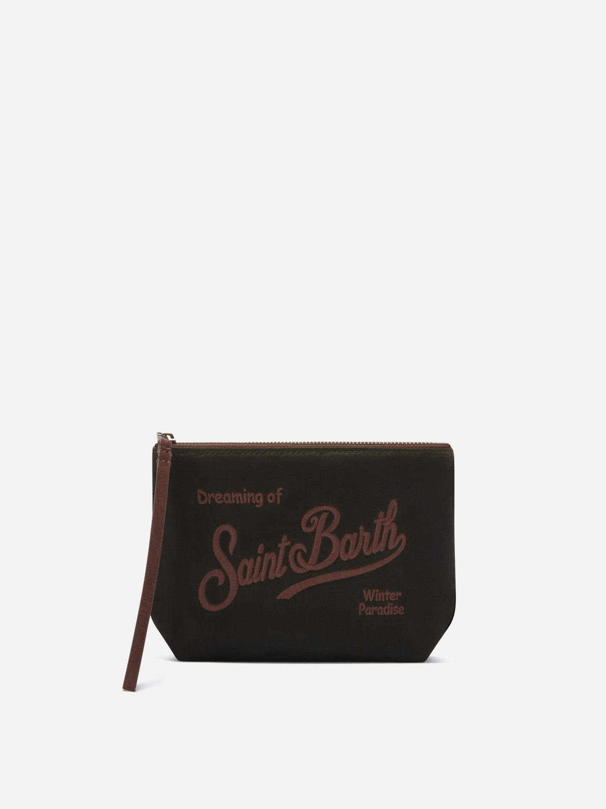 pochette ciré Aline vert militaire avec broderie logo 