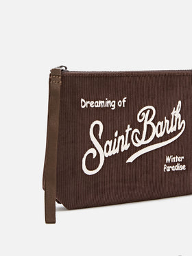 Brown Aline corduroy pochette with logo embroidery