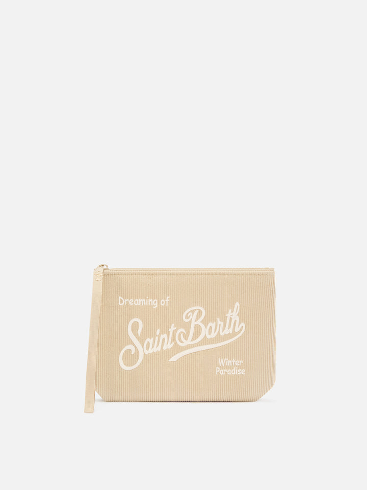 Graue Aline aus Cord pochette mit Logostickerei 