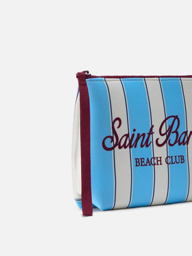 Aline scuba pouch with light blue stripes and Beach Club logo