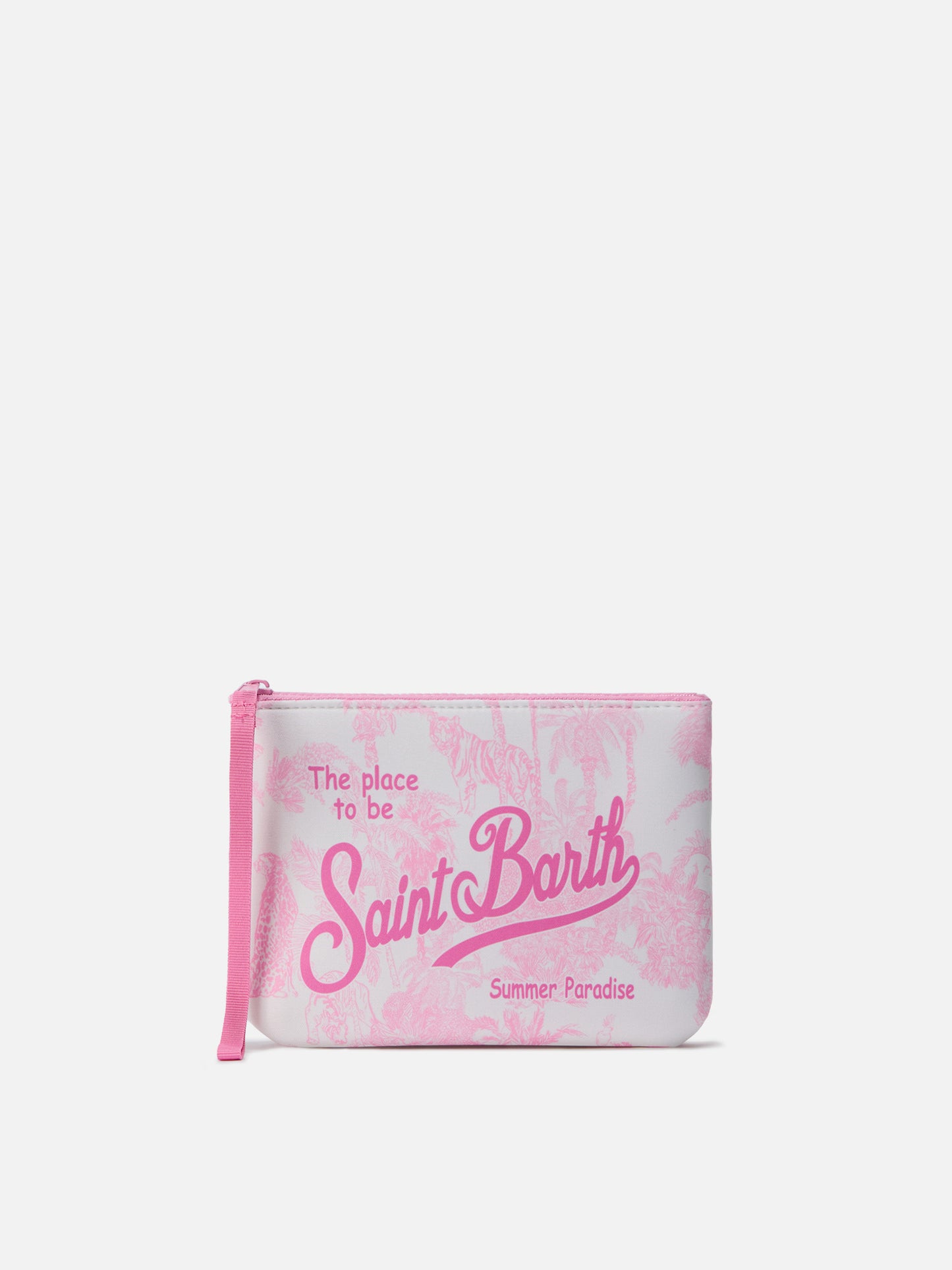 Pochette Aline en scuba avec imprimé Toile de Jouy rose 