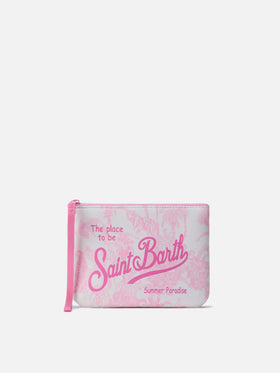 Pochette Aline en scuba avec imprimé Toile de Jouy rose 