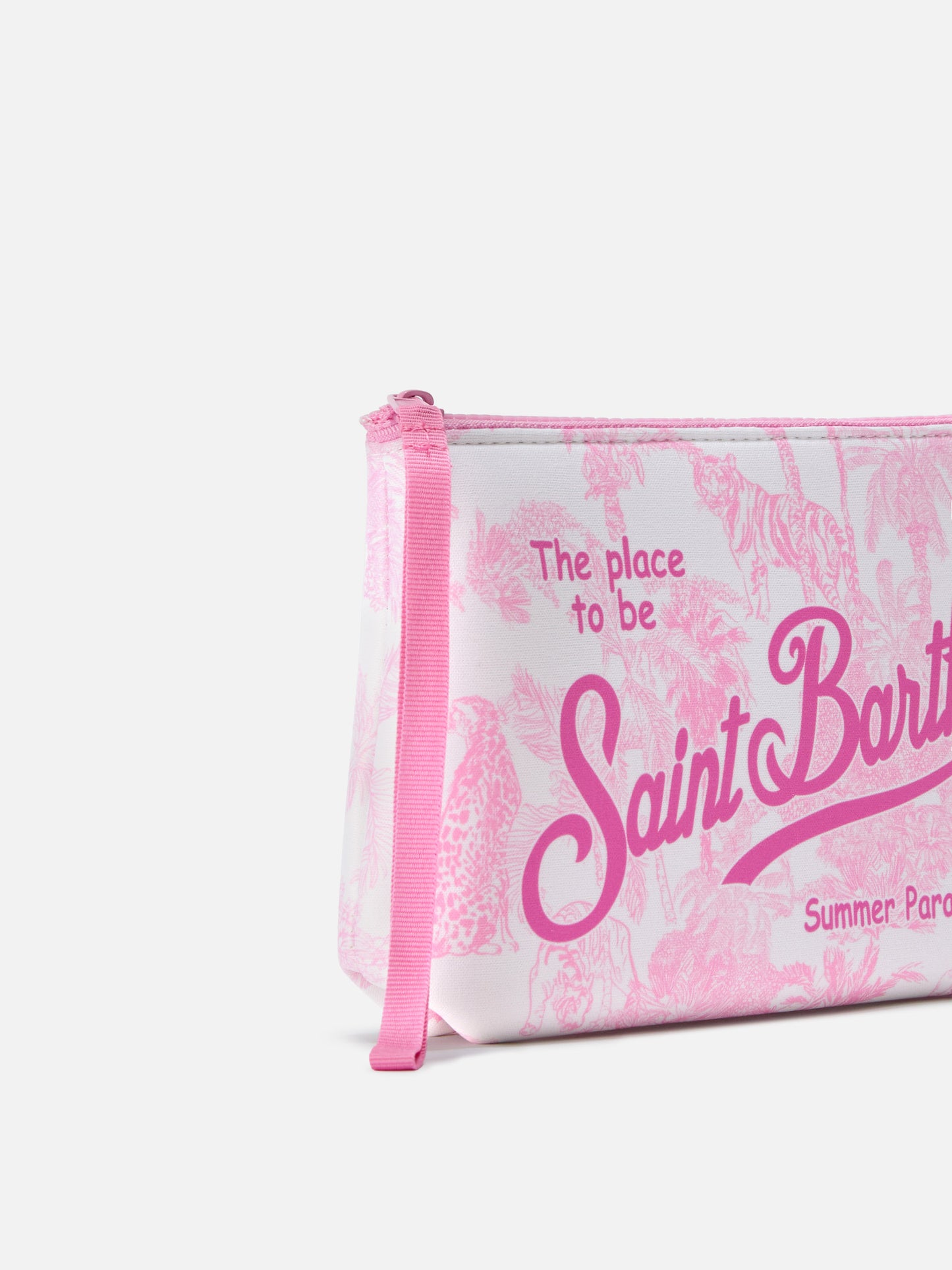 Pochette Aline en scuba avec imprimé Toile de Jouy rose 