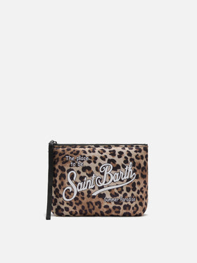 Pochette Aline in scuba con stampa leopardata