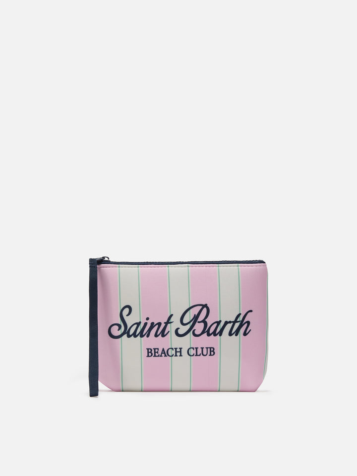 Pochette Aline in scuba a righe rosa e verdi con logo Beach Club