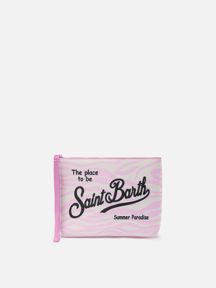 Aline scuba pouch with pink zebra print