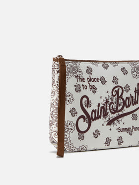 Pochette Aline en scuba avec imprimé bandana beige et bordeaux 