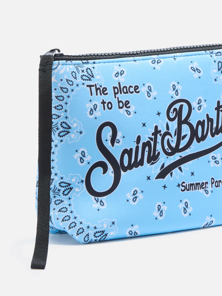 Pochette Aline in scuba con stampa bandana azzurra