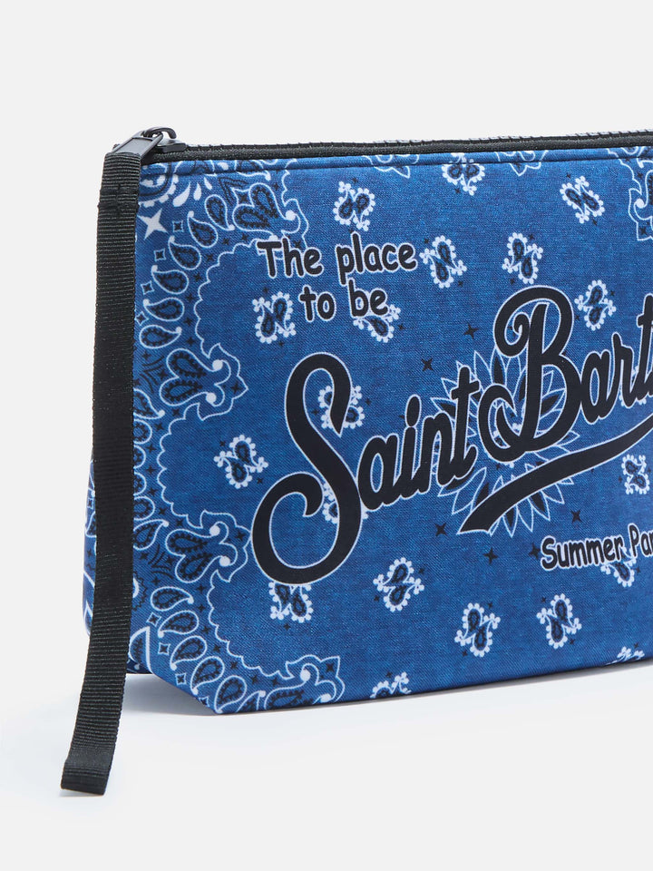 Pochette Aline in scuba con stampa bandana blu