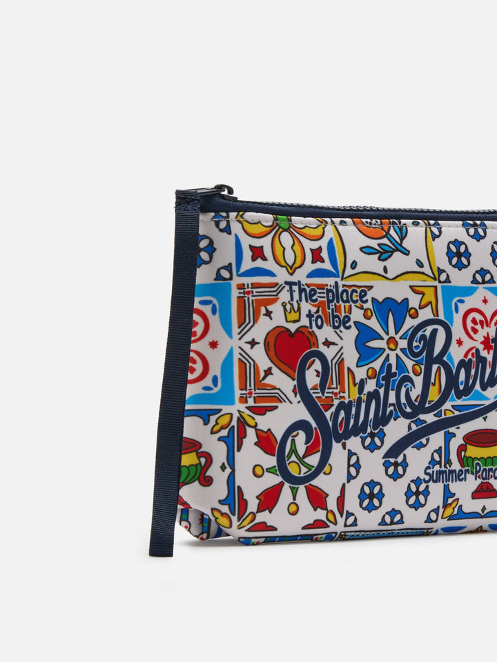 Pochette Aline in scuba con stampa maiolica