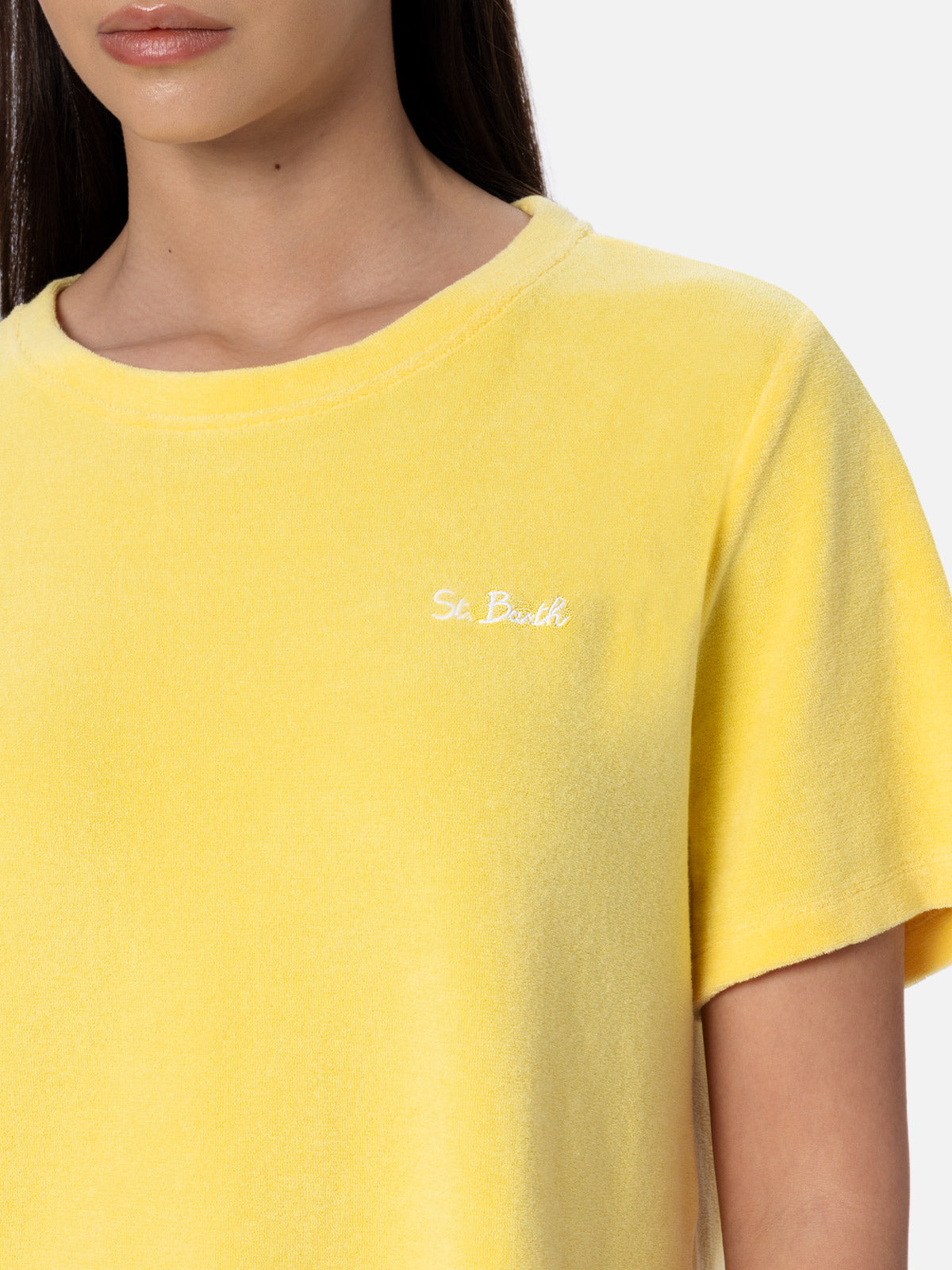 Woman pale yellow terry cotton crewneck t-shirt Emilie - MC2 Saint Barth
