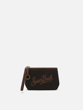 Military green Mini Aline waxed pouch with logo embroidery