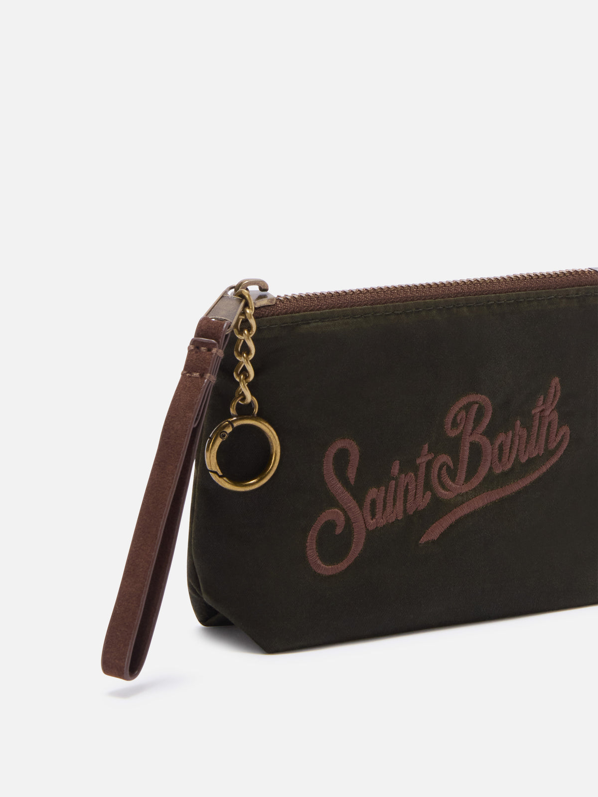 Military green Mini Aline waxed pouch with logo embroidery