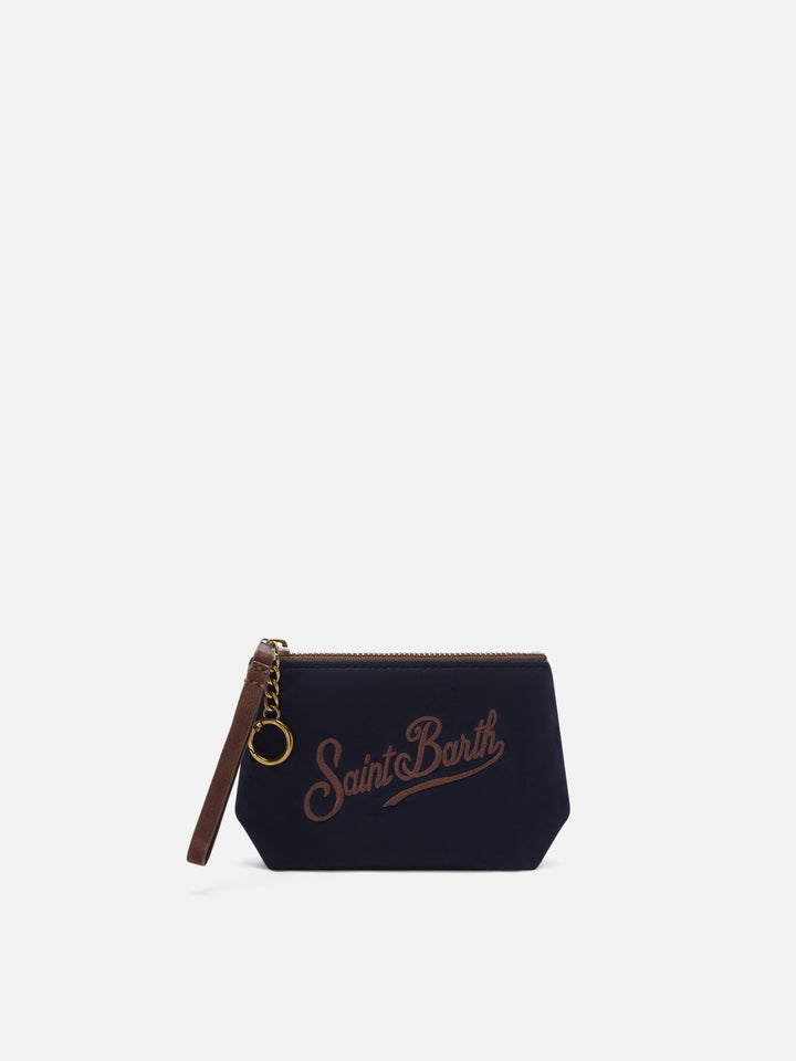 Mini Aline encerada pouch azul marino blue con bordado del logo 