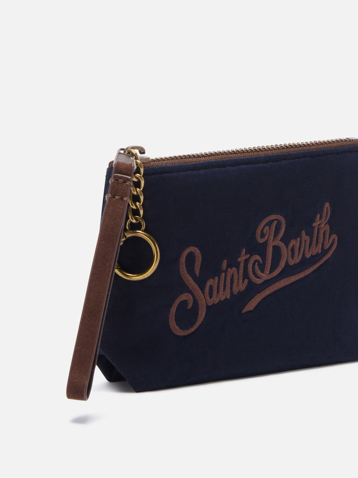 Mini Aline encerada pouch azul marino blue con bordado del logo 