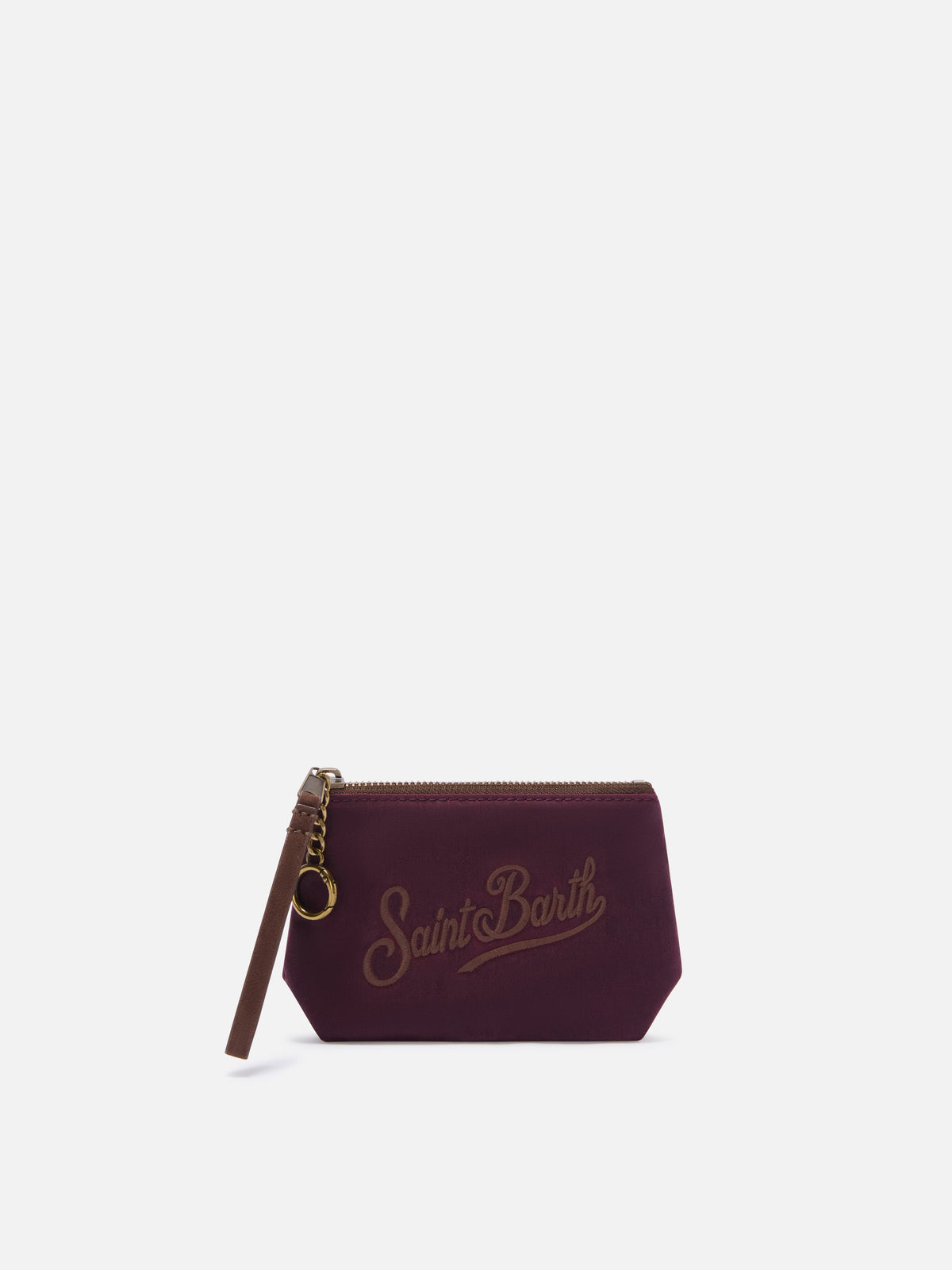 Bordeaux Mini Aline aus gewachstem pouch mit Logostickerei 