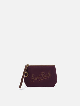 Bordeaux Mini Aline aus gewachstem pouch mit Logostickerei 