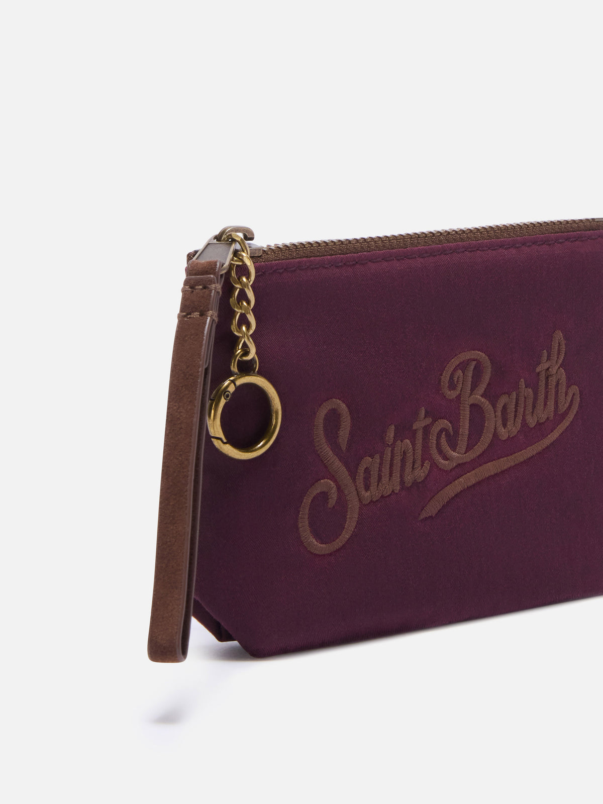 Bordeaux Mini Aline aus gewachstem pouch mit Logostickerei 