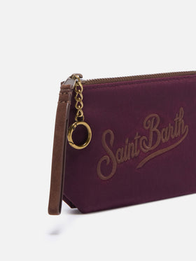 Bordeaux Mini Aline aus gewachstem pouch mit Logostickerei 