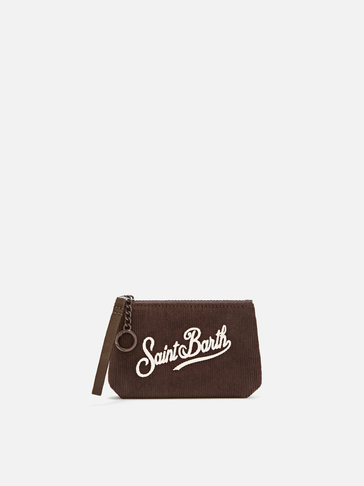 Braune Mini-Aline aus Cord pouch mit Logostickerei 