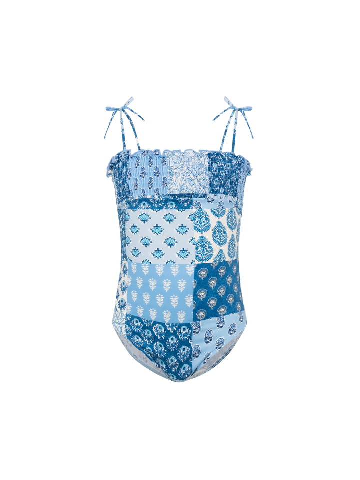 Amina one-piece swimsuit with floral patch and smocked bodice - MC2 Saint Barth