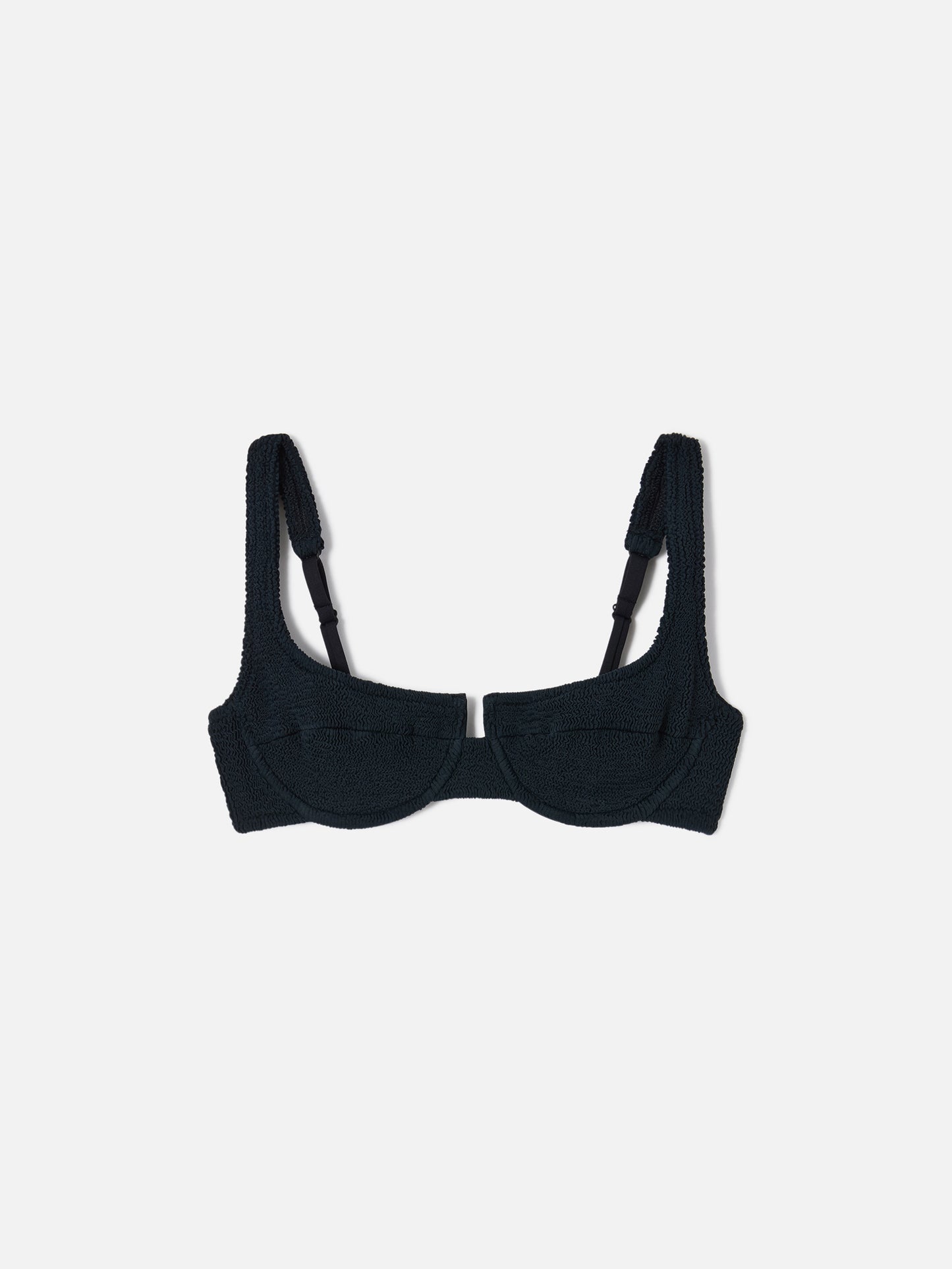 Top de bikini balconette Amira en tejido crinkle negro 