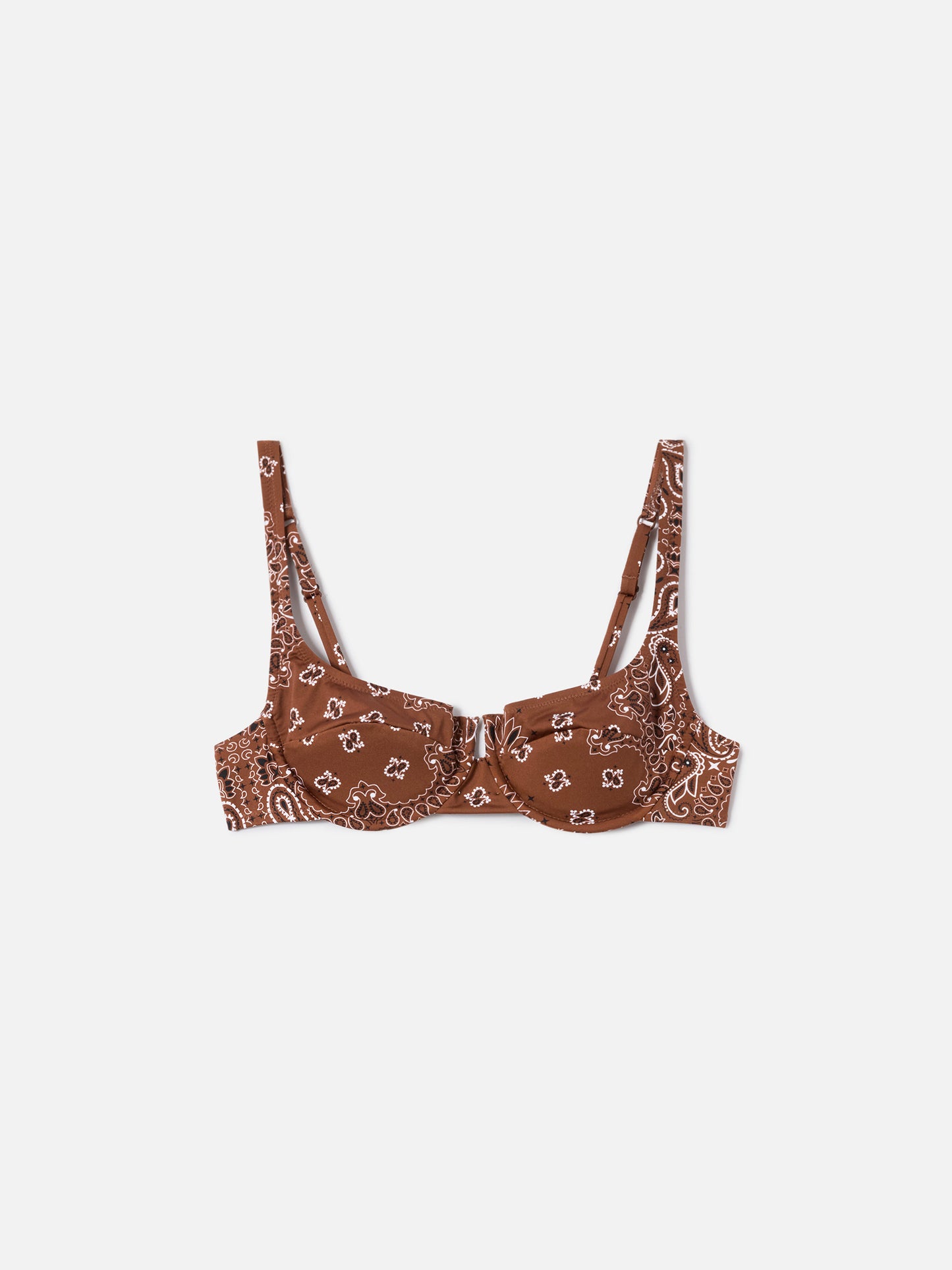 Amira balconette bikini top with brown bandana print
