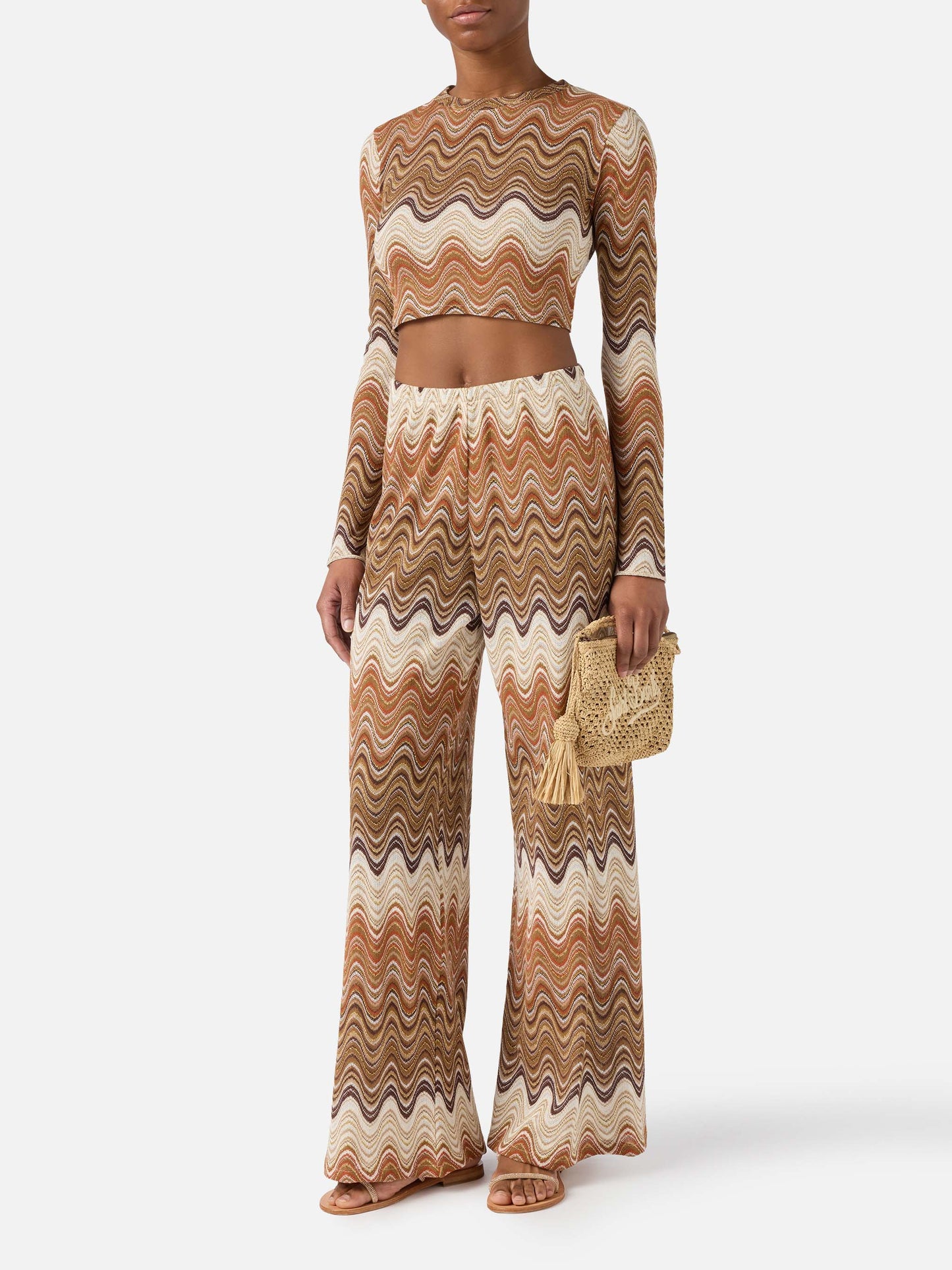 Pantalone lungo Amalia in raschel degradé marrone