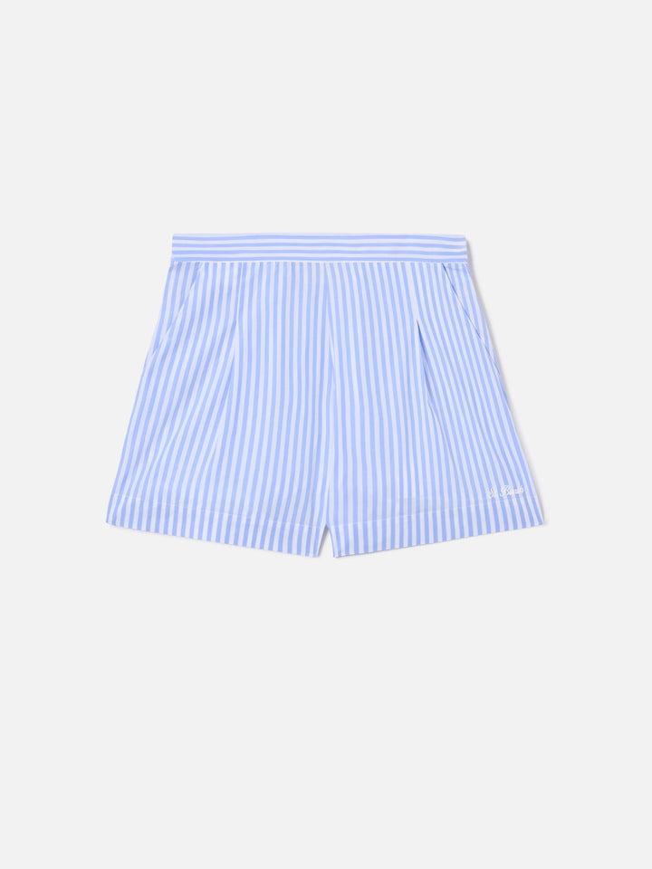 Hellblaue gestreifte Amani Shorts aus Baumwolle 