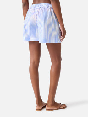 Short en coton Amani à rayures bleu clair 