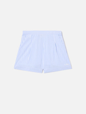 Short en coton Amani à rayures bleu clair 
