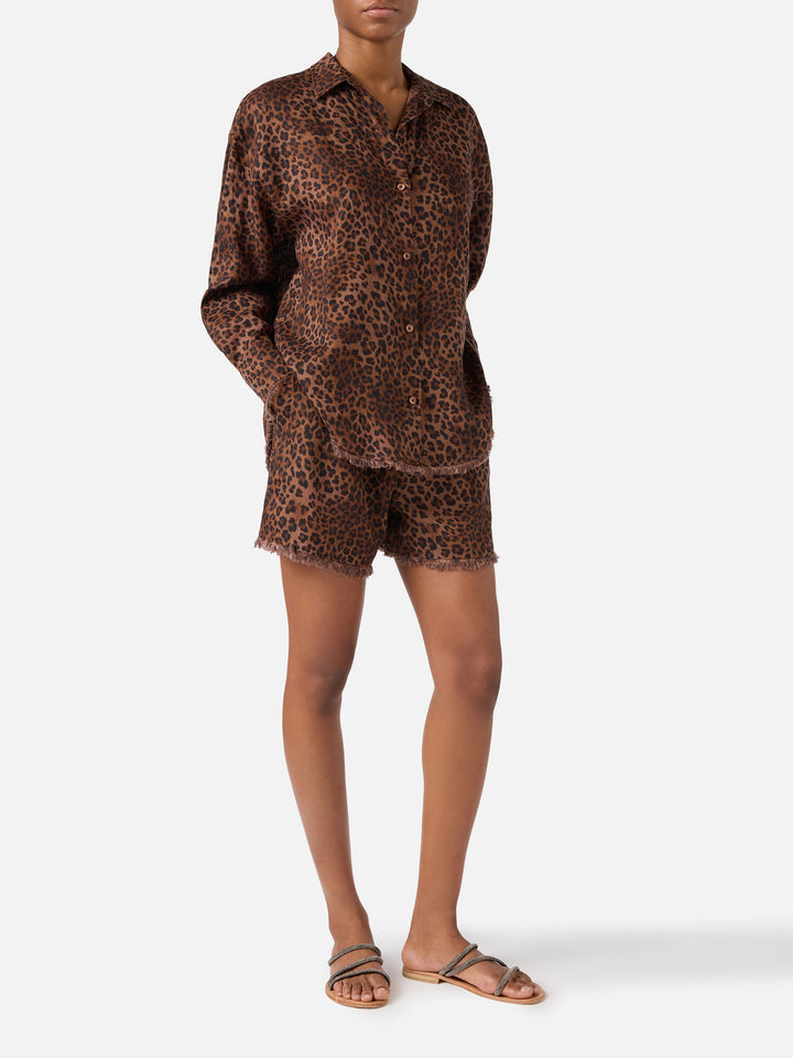 Amani linen leopard print shorts