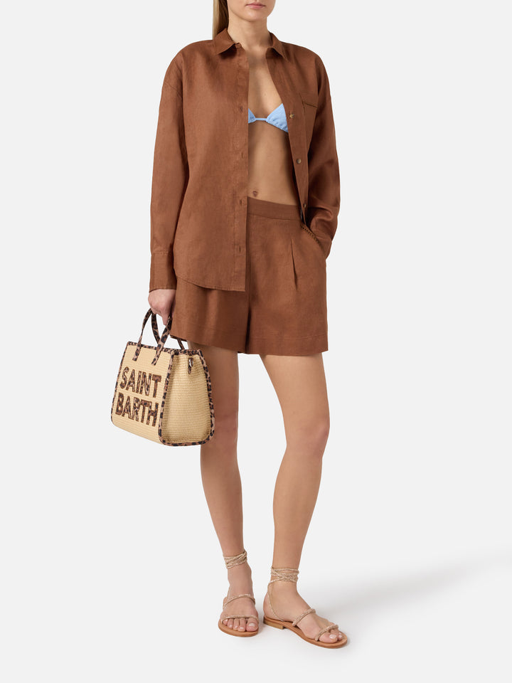 Brown Amani linen shorts