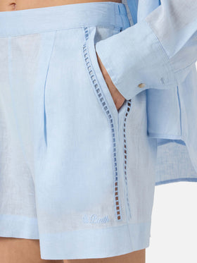 Shorts Amani in lino azzurro