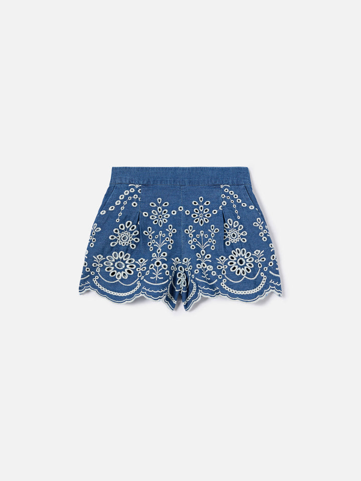 Amani Jr Chambray Shorts with broderie detailing