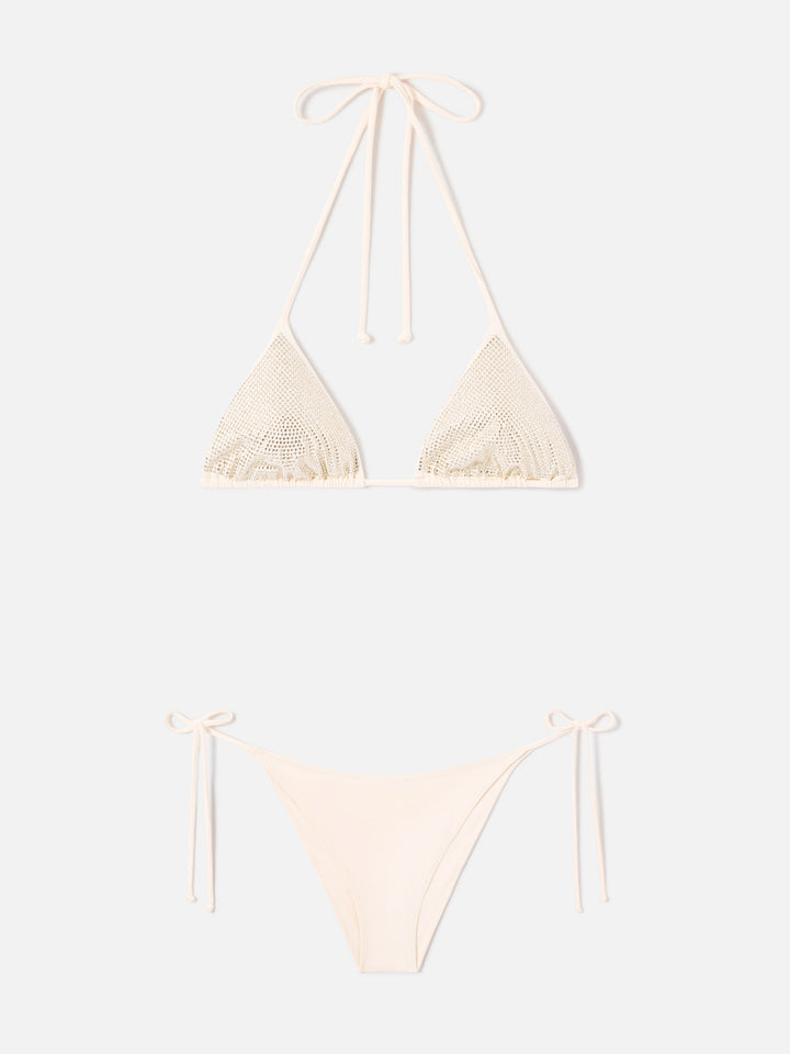 Annabelle Virgo beige rhinestone triangle bikini