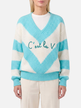 Annecy Soft Cropped-Pullover mit Rautenmuster und V-Ausschnitt 