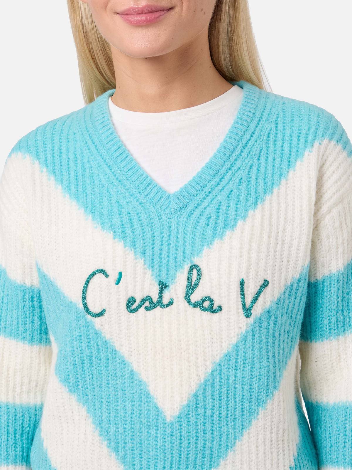 Annecy Soft Cropped-Pullover mit Rautenmuster und V-Ausschnitt 